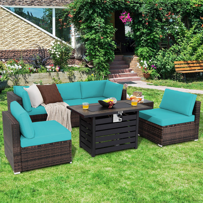 Audris 5 - Person Patio Conversation Set with Cushions, Turquoise