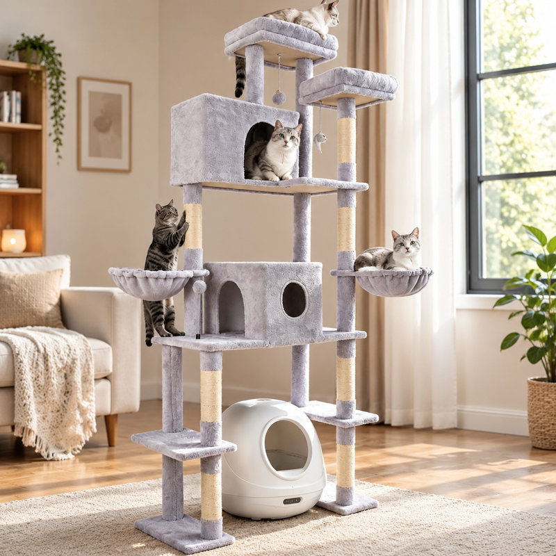 Tour pour arbre à chat 78,7 pouces de hauteur avec condos, perchoirs et griffoirs