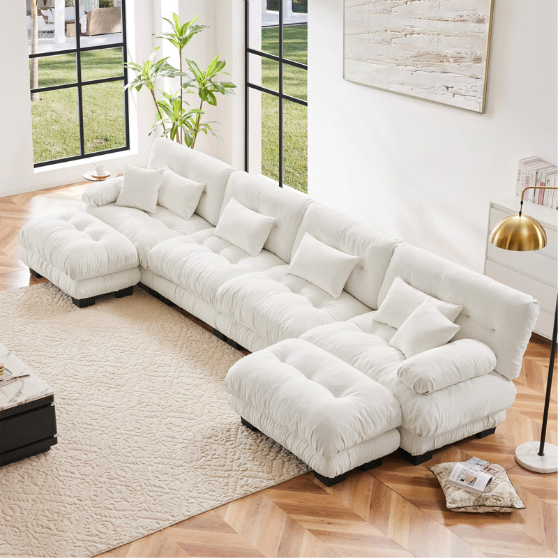 Canapé modulaire Free Combination, canapé en U pour le salon, canapé 4 places avec 2 repose-pieds, chenille blanc, Blanc