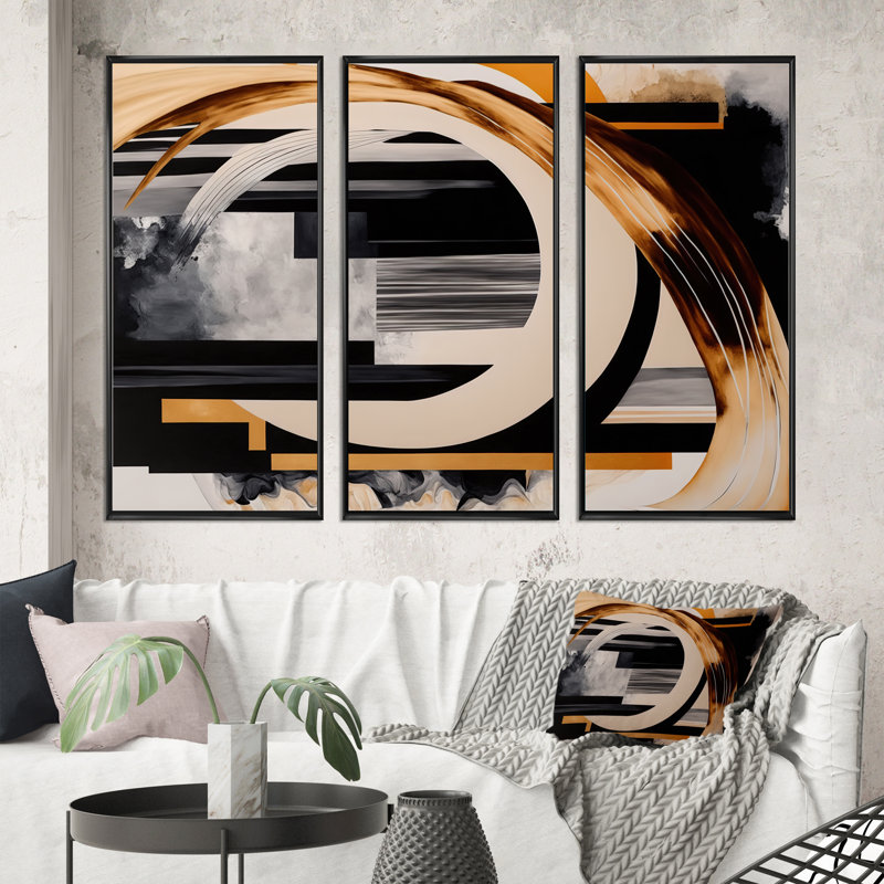 Gold Touch Art Deco I - ensemble d'art mural moderne sur toile, Cadre noir, H 28 po x l 36 po x P 1 po
