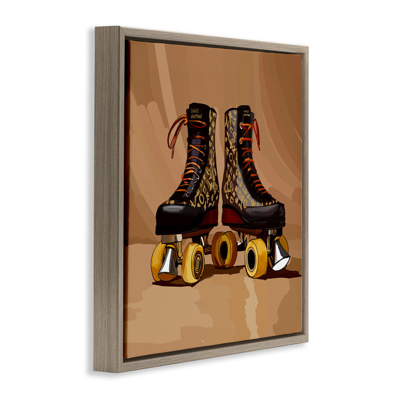 «Brown Roller Skates» par Amelia Noyes, Cadre flottant orme Montalcino, H 18 po x l 18 po