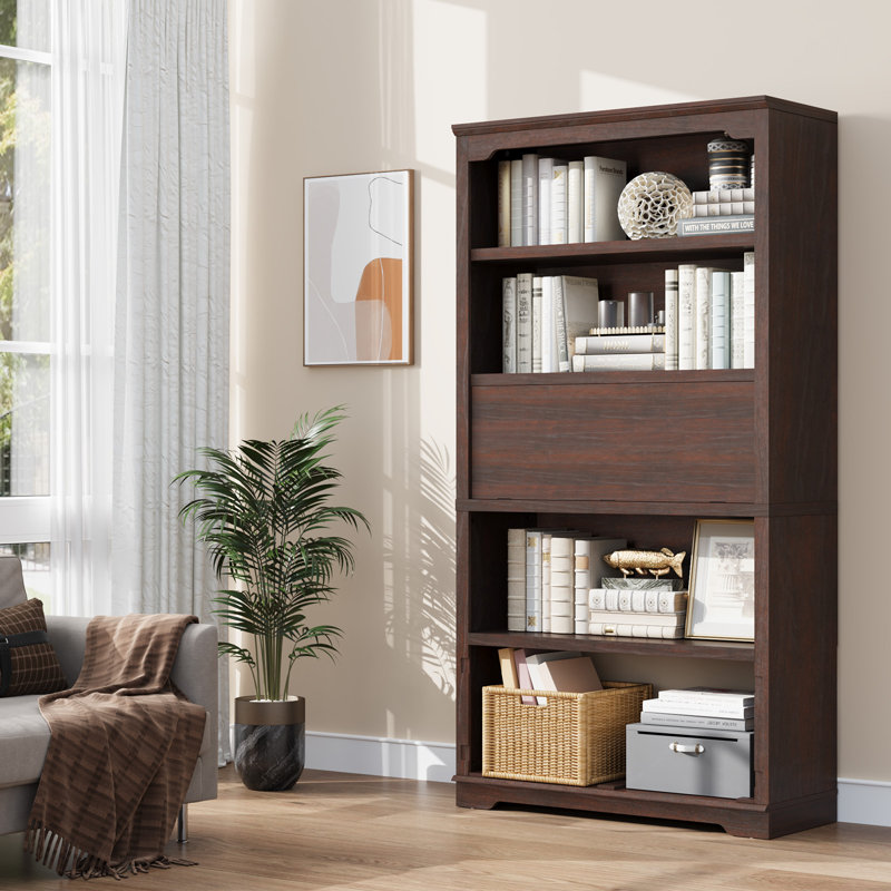 Luper 71" H x 37" W Standard Bookcase with 5-Tiers Shelf, Cherry