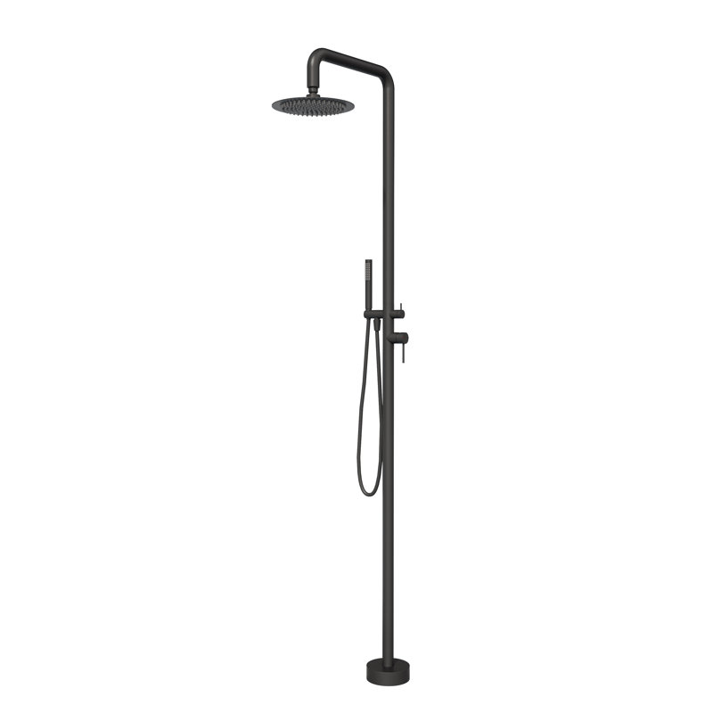 Douche d'extérieur autoportante en acier inoxydable H 87 po avec pomme de douche à effet de pluie et douche à main avec contrôle de la température H 87 po