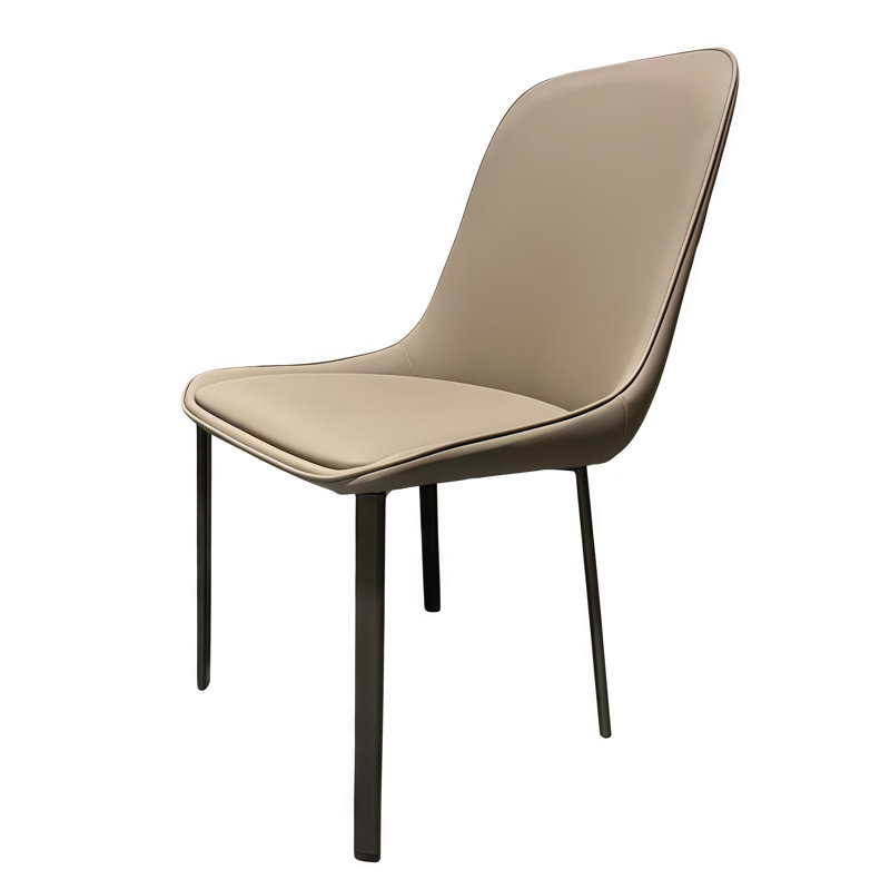 19.5'' H Modern Faux Leather Dining Chair with Thickened Carbon Steel Legs — Brown(Set of 2), Beige