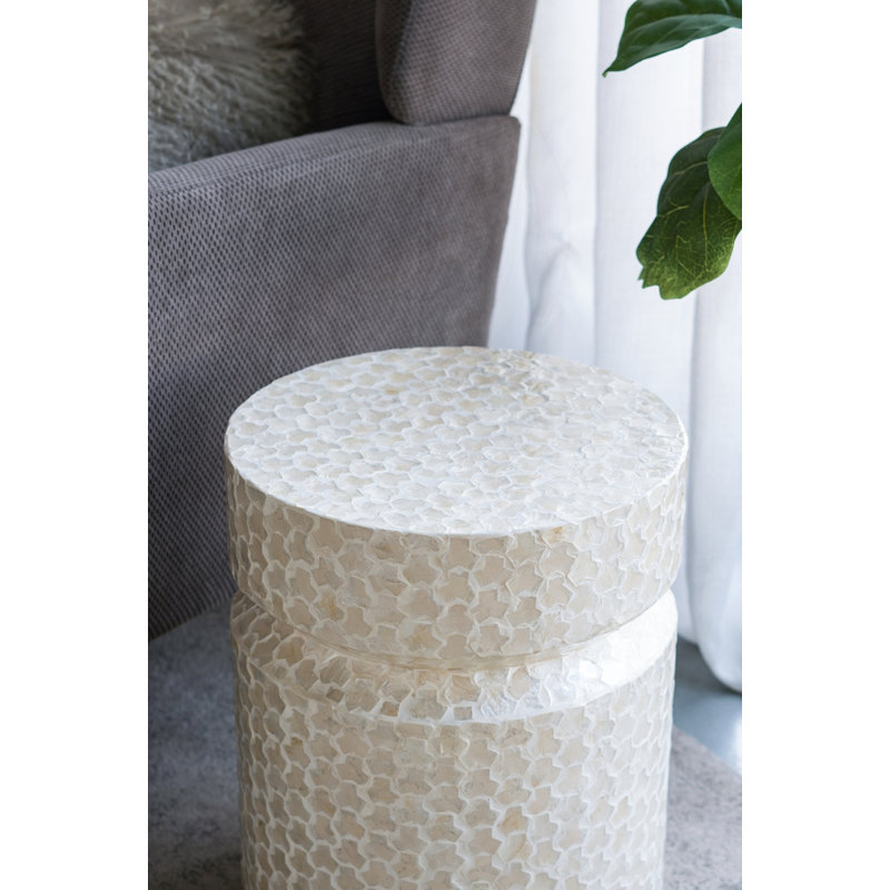 Tabouret d'appoint rond en bois blanc Capiz