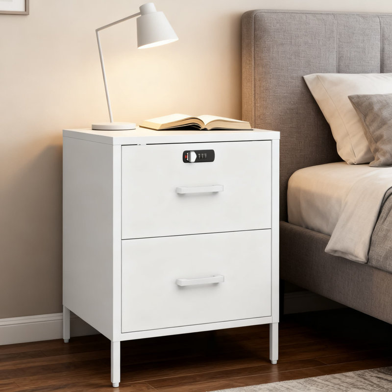 Table de chevet verrouillable à 2 tiroirs avec serrure numérique - Table de chevet en métal avec armoire de rangement sécurisée pour la chambre à coucher, le dortoir et le salon - Fabrication en acier résistant à la rouille