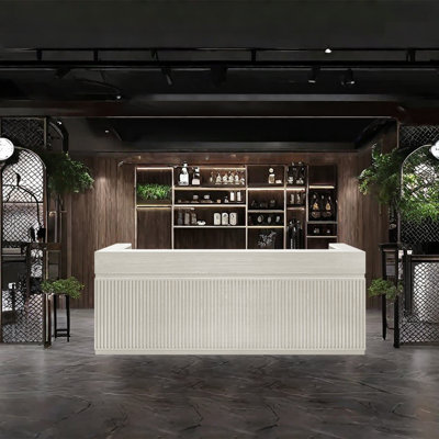 Bar Counter Front Desk with Dual Countertops, Wine Storage, Lockable Drawers, and Cabinet Storage by KPXU Bar Counter