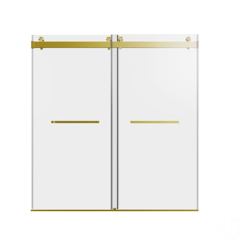 68-72 Inches *76 Inches  Frameless Double Sliding Soft-Close Shower Door, Thick Tempered Glass Door, Brushed Gold