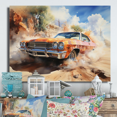 Orange Muscle Car on Offroad - Muscle Car, art mural en métal