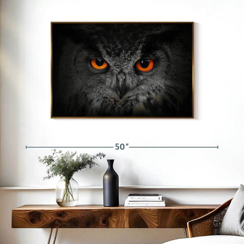 Hibou gris envoûtant, Cadre flottant doré, 37 po x 25 po