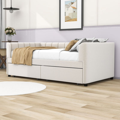 Lit de jour simple rembourré avec dossier ergonomique et 2 tiroirs Longway
