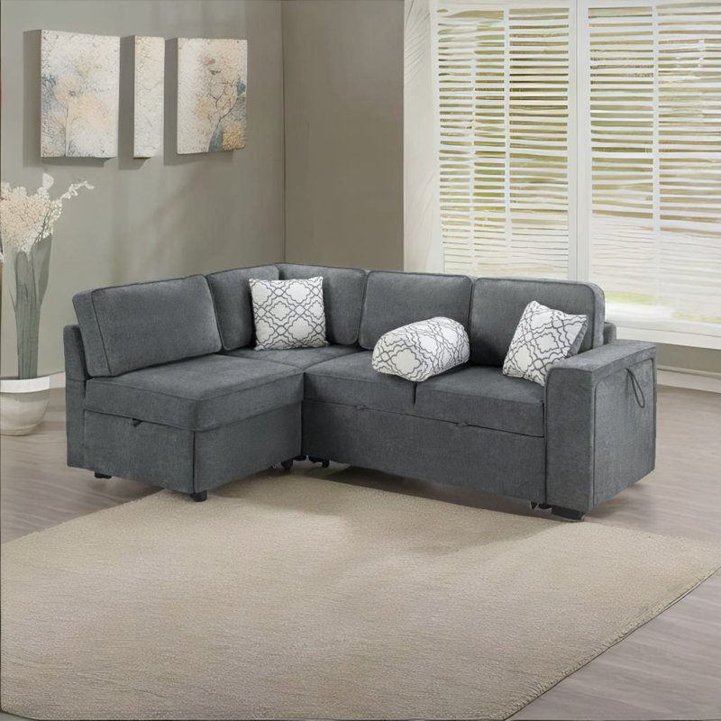 Convertible Sectional Sofa Bed, Dark Gray