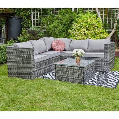 Masakatsu 182cm Wide L-Shaped Powder Coated Steel Patio Sectional with Cushions