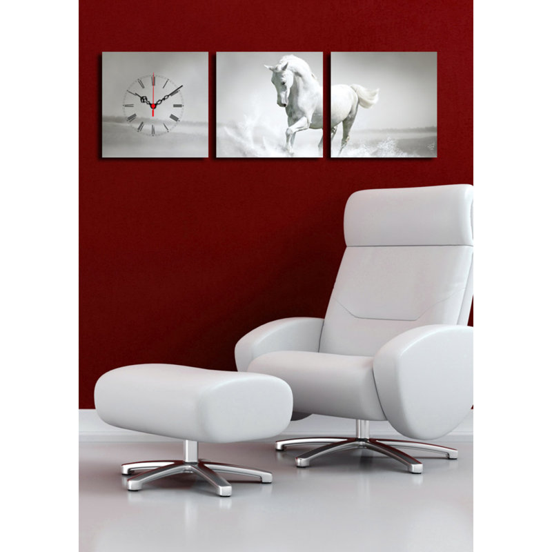 Ensemble de 3 horloges murales élégantes en toile, 35,4 x 11,0 pouces | 100% toile de suède avec cadre 100% bois, épaisseur: 1,2 po | Décoration élégante pour le salon, la chambre à coucher et le bureau