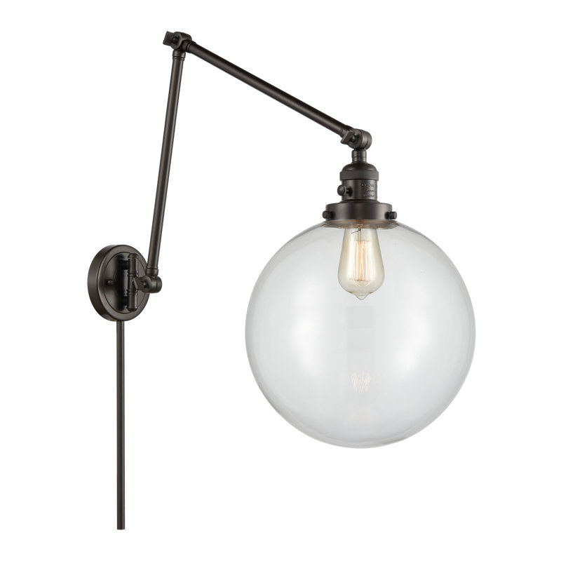 Maxwell Swing Arm Sconce, Clear, Oil Rubbed Bronze, 34" H x 12" W x 34" D