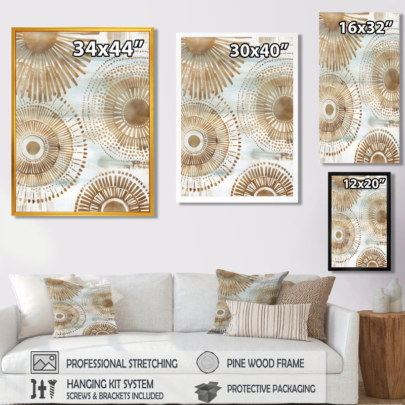 Or blanc et beige mandala bohémien simplicité III - décoration murale mandala boho, Toile tendue, H 24 po x l 32 po