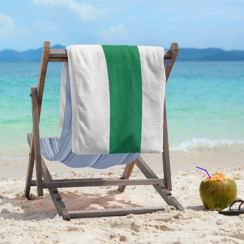 Lightweight Beach Towel, White/Green