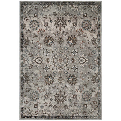 Modway Hana Distressed Vintage Floral Lattice Area Rug in Silver Blue, Beige and Brown
