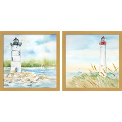 Phare de la côte Est par Cynthia Coulter, art encadré (ensemble de 2)