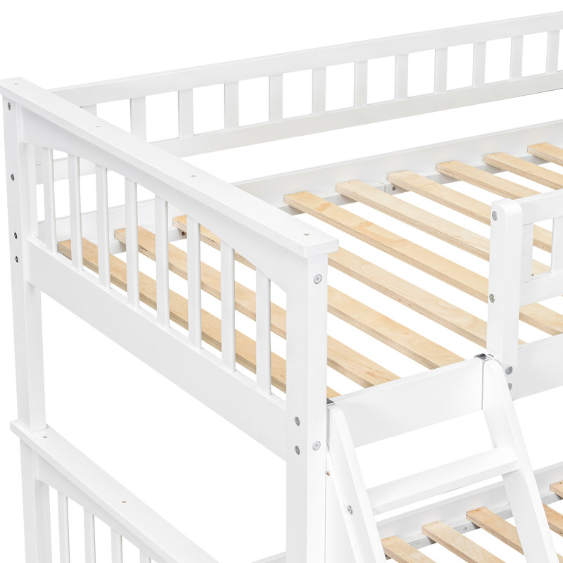 Lit superposé simple au-dessus d'un lit double avec tiroirs blanc, base en pin massif, garde-corps pour la sécurité, noyau en bois facile à assembler, garde-corps sécuritaires, tiroirs amovibles