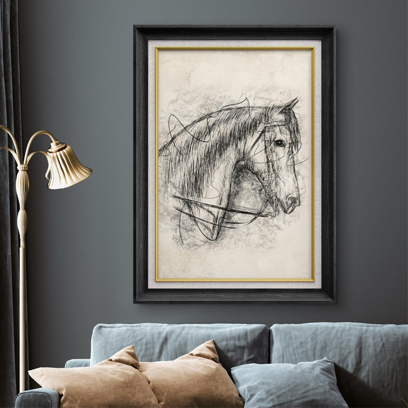 Cheval étalon - Peinture sur toile encadrée, Noir