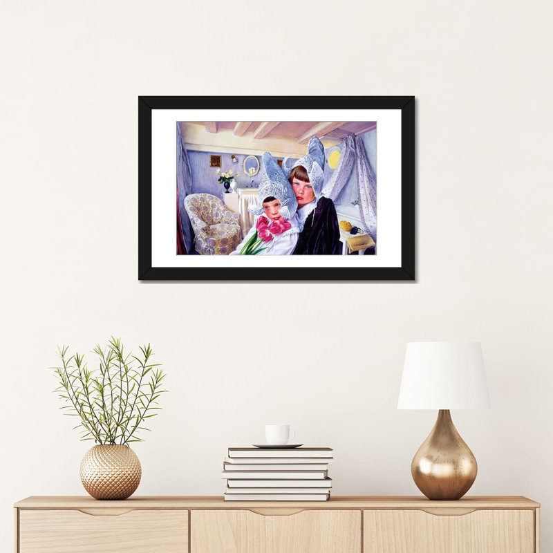 « olandesine », reproduction d’art sur toile tendue, H 16 po x l 24 po x P 1 po, Papier d'art encadré noir, Blanc