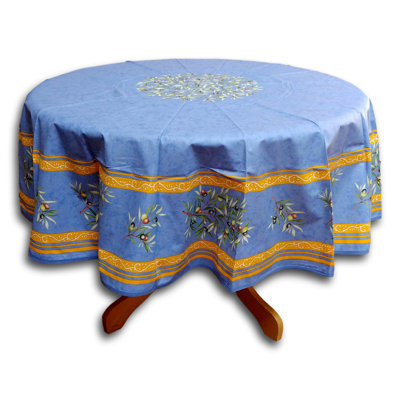 Wipeable Stain Resistant Acrylic Coated Cotton Provencal Olives Floral Round Tablecloth Collection