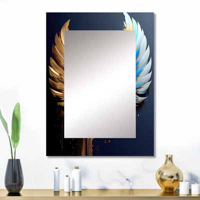 Bleu et or ange ailes VI - ailes d'ange miroir, miroir mural décoratif moderne, art imprimé en métal