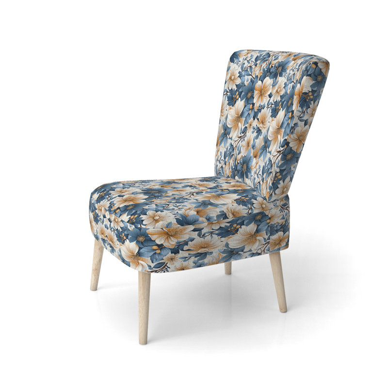 Chaise d'appoint rembourrée bleue avec motif floral bleu Finesse