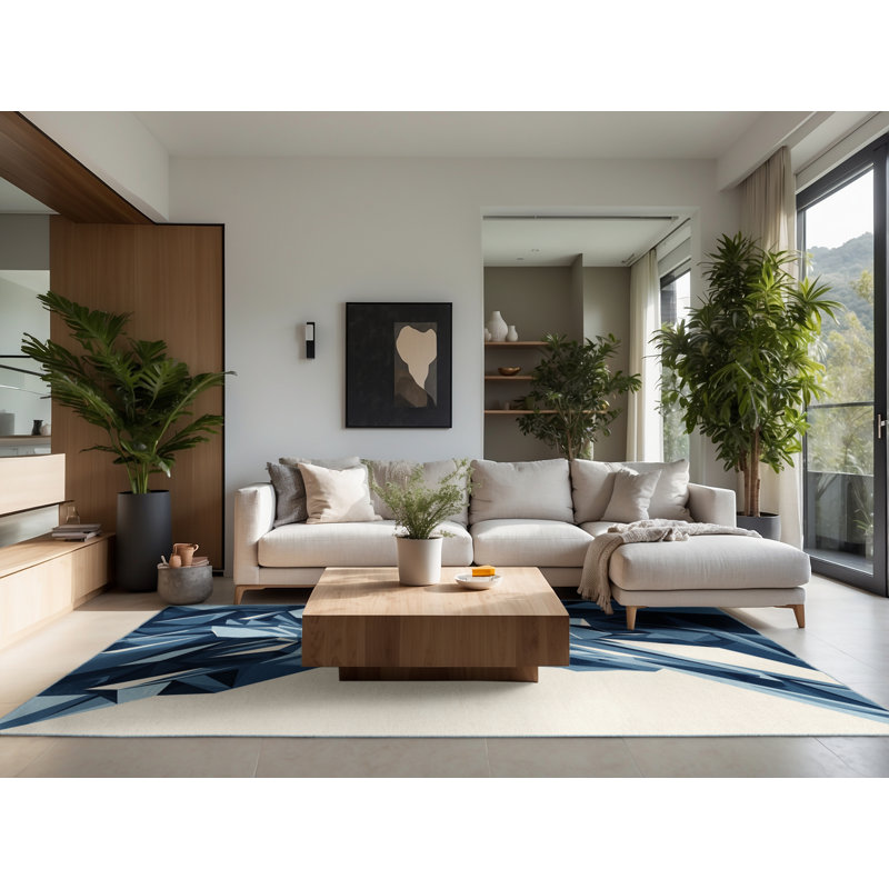 Tapis à motif géométrique doux et moelleux blanc Olivet, Rond 3 pi