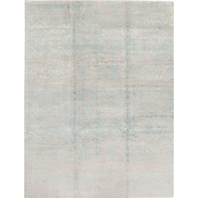 Hand-Knotted High-Quality Silver and Aqua Area Rug