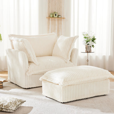 Fauteuil de lecture confortable avec assise moelleuse en velours côtelé crème