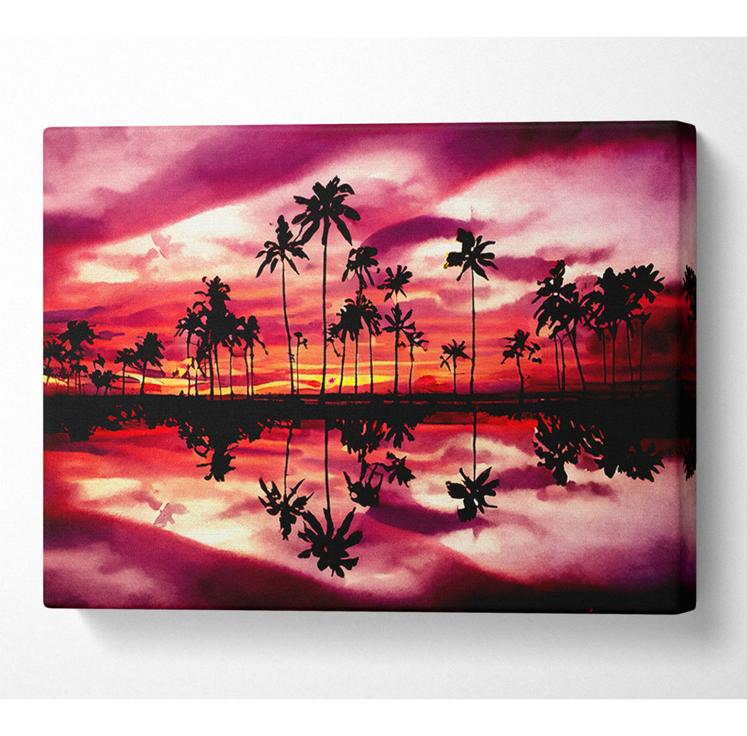 Pink Palm Tree Reflections - Kunstdrucke auf Segeltuch