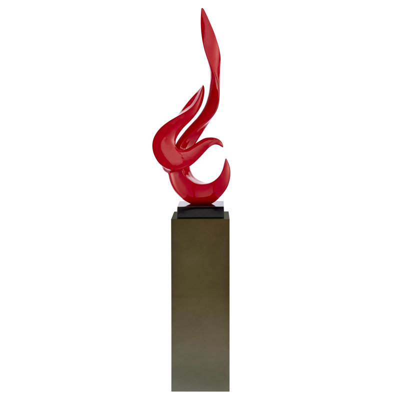 Aj Flame Resin Handmade Floor Sculpture with Base, Red/Gray