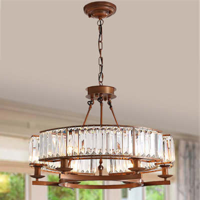 6-Light 25.6" Dual-Mount Geometric K9 Crystal Chandelier