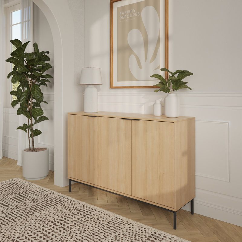 Connor 3-door Buffet In Natural Blonde Oak And Ivory, Beige