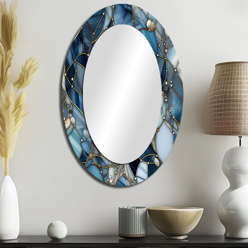 Fantasy Marble Pattern - Large Oval Wall Mirror On Metal, 36" H x 24" W