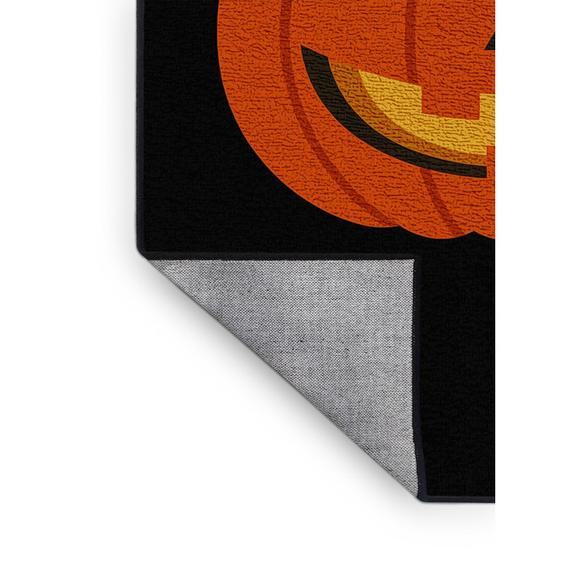 Tapis noir moderne et contemporain lavable à la machine Aguayo Halloween - reliure noire, 2 pi x 3 pi