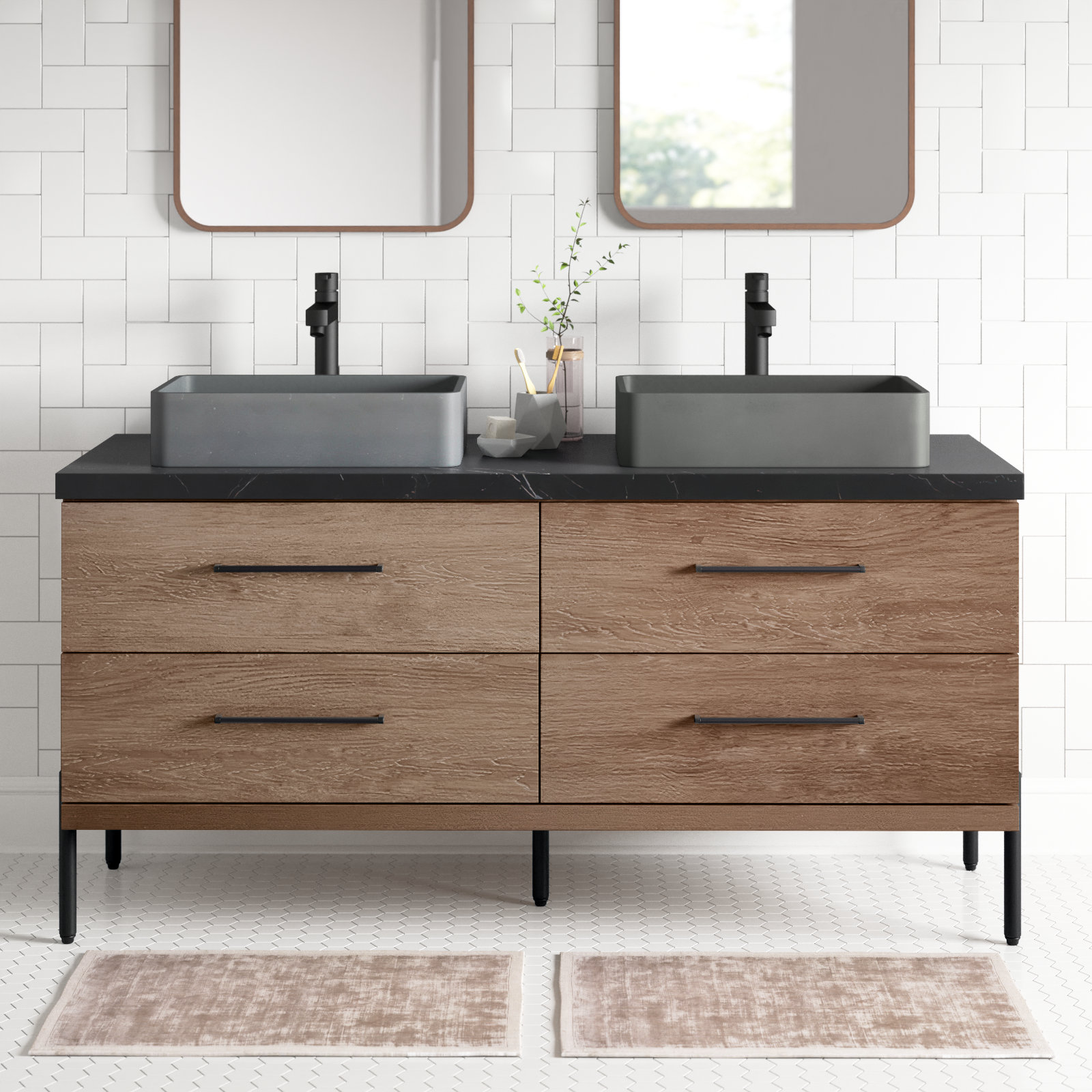 Hungerford 60'' Double Bathroom Vanity with Stone Top