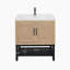 Meuble-lavabo 32 po avec lavabo en céramique et robinet d'eau chaude et froide, armoire de salle de bain autoportante avec 2 portes de rangement et tablette ouverte en fer pour la salle de bain-1378023133