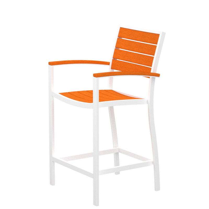 Chaise avec accoudoirs de comptoir POLYWOOD Euro, Blanc, Tangerine
