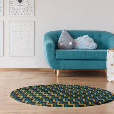 Tapis rond à motif géométrique jaune / bleu