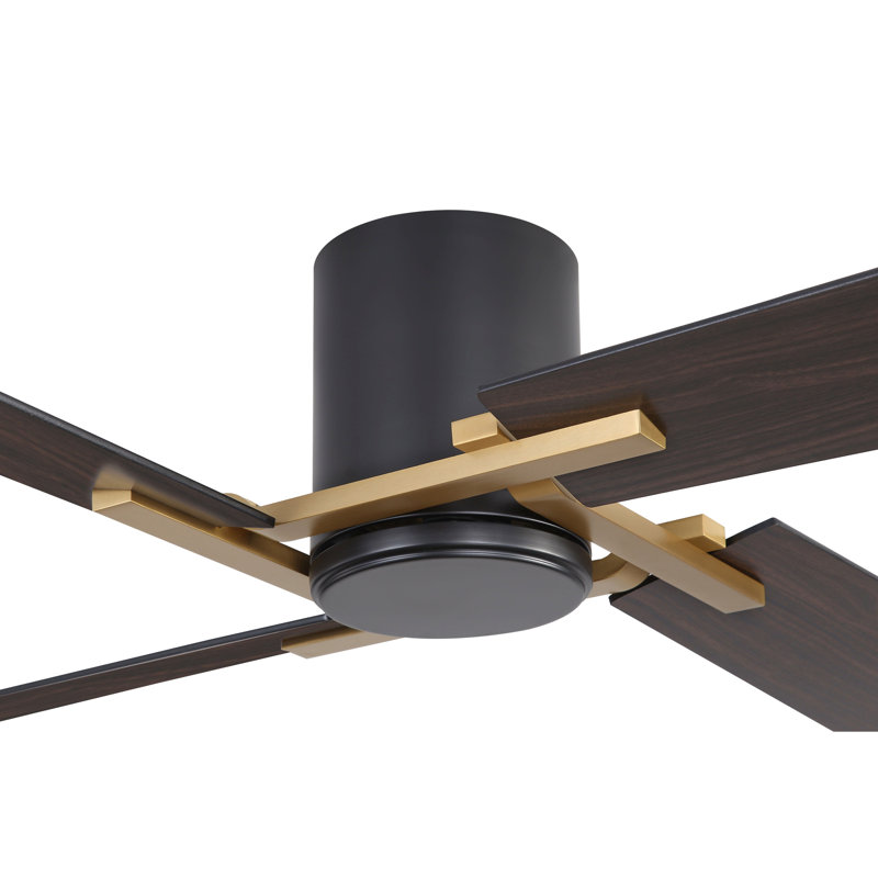 48inch 4 Double-Sided Black and Brown Blades Dc Motor Indoor Flush Mount Ceiling Fan With Remote, Black and NAB Gold, Black