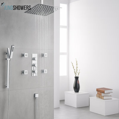 Juno 4-Jet Body Massage Shower System with 12" Rain Shower Head & Hand Shower