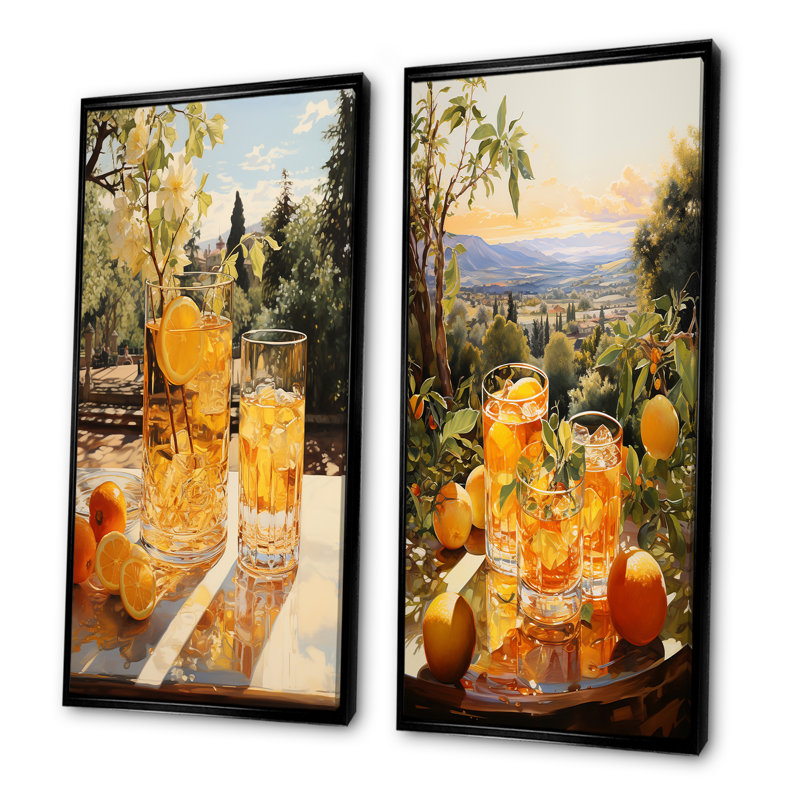 Pimms Panorama Cocktail Horizon - Cocktails Wall Decor Set Of 2, 32" H x 33" W, Black Framed