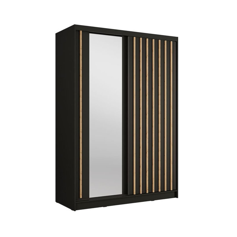 Aluna Black Sliding Door Wardrobe 155cm with Mirror