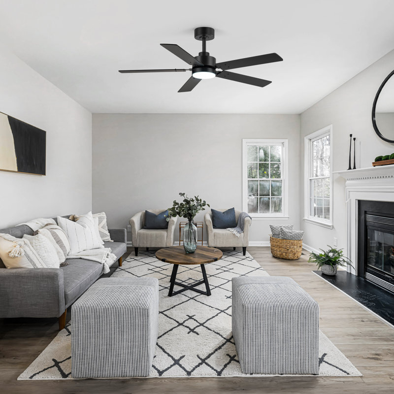 48Inch Black Ceiling Fans With Lights And Remote,48 Inch Ceiling Fan With Adjustable Color Temperature, 6-Speeds Noiseless Revisible Dc Motor For Bedroom, Kitchen, Living Room