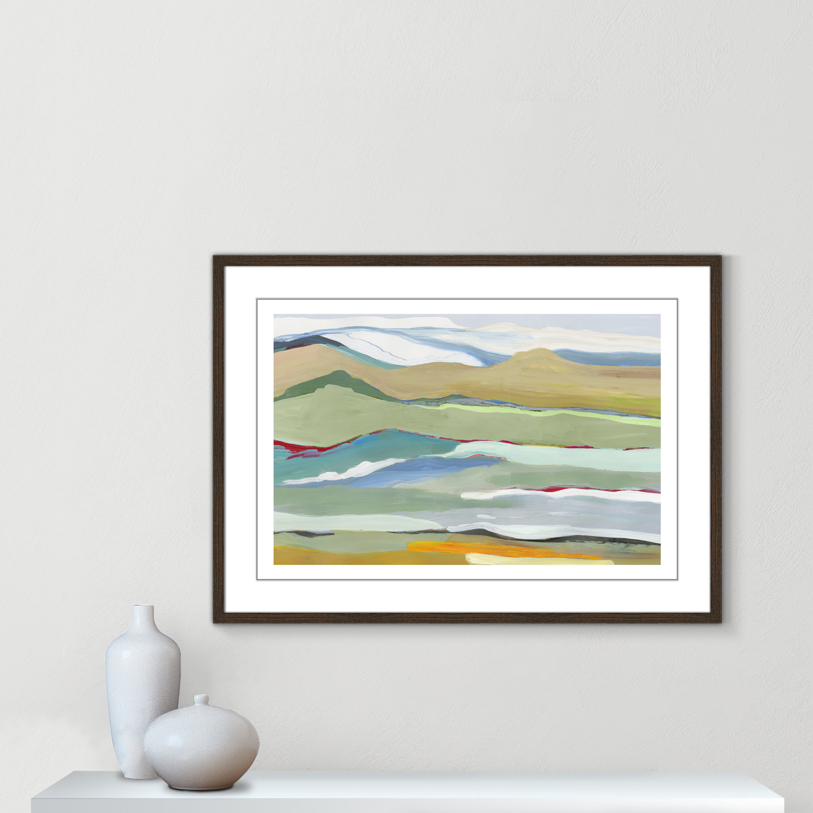 Goodbye Summer on the Hills - Picture Frame Painting, Walnut Wood Framed, 25.5" H x 35.5" W x 0.75" D