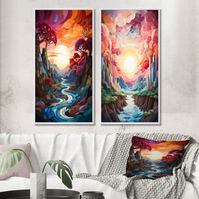 Ensemble de salon Rainbow Mountain Sunrise Landscape, Cadre blanc, H 28 po x l 25 po