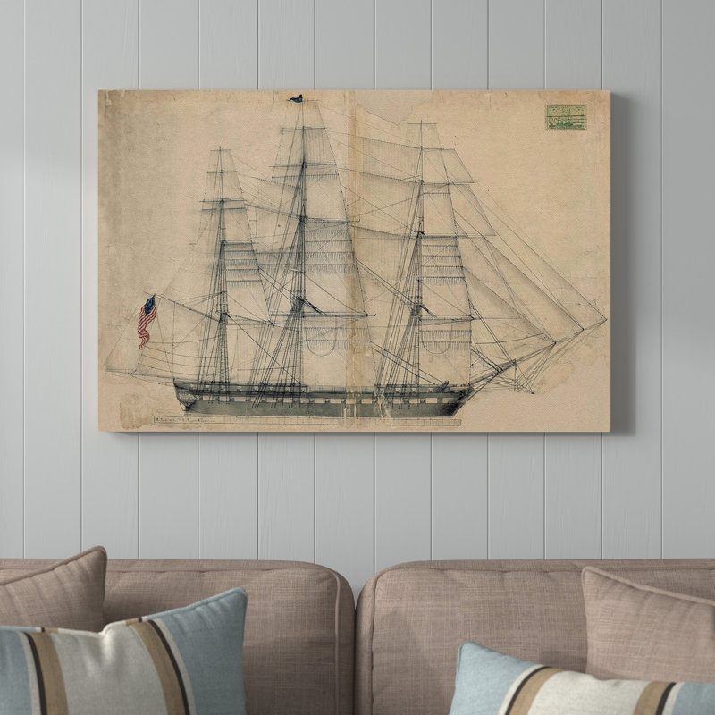 Reproduction d'art graphique sur toile Almeda USS Constitution Sail Plan 1817, H 36 po x l 54 po, Toile tendue